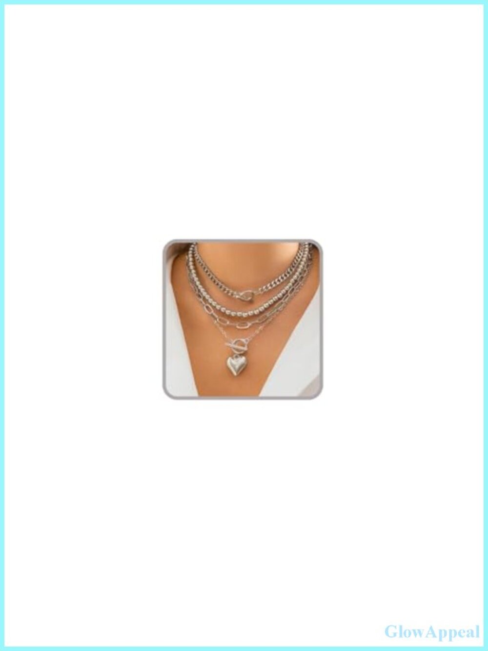 Chunky Layered Pendant Necklace Set Alloy Cable Chain Lobster Clasp